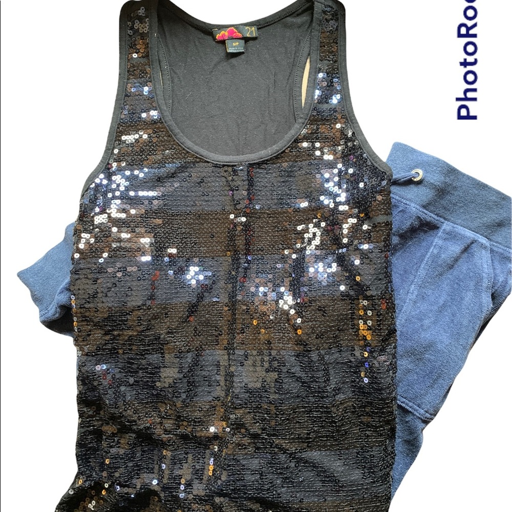 Velour joggers and Sequin tank top